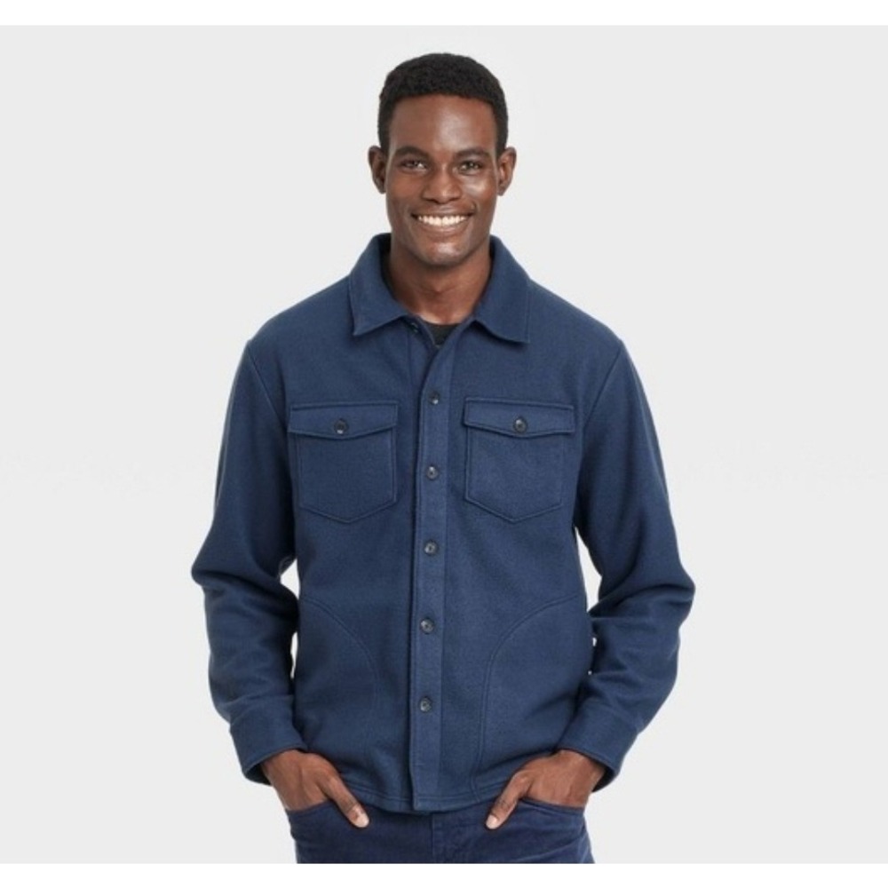 Goodfellow NWT Small Target Fleece Jacket Blue Button Long Sleeve Workwear Style